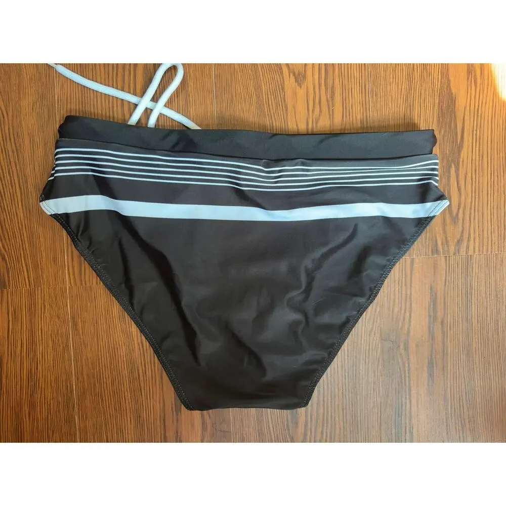 Men's Swim Trunks Size M Striped Black White Drawstring